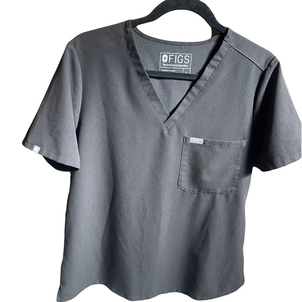 Figs Catarina Black One-Pocket Scrub Classic Fit Top Women's Sz L